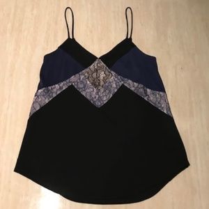 NEW Express Blue Black Lace Contrast Trim Cami S